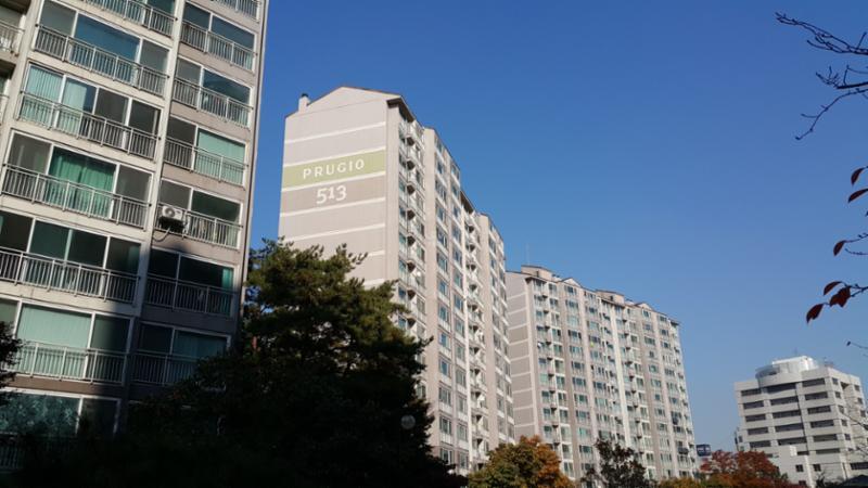 심플한 외관 디자인으로 품격있고 고급스러움이 느껴지는 단지 모습이에요