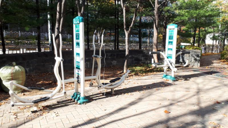 체력 단련이 가능한 다양한 운동기구가 설치된 단지 내 체육시설이에요