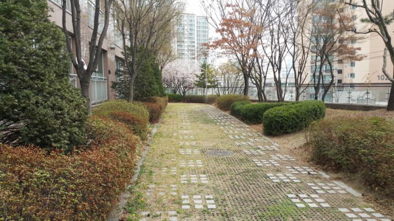 아파트와 연결되어 있는 산책로가 조성되어 있어요