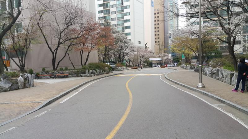 도화동 삼성아파트 단지내에 조성되어 있는 도로이에요