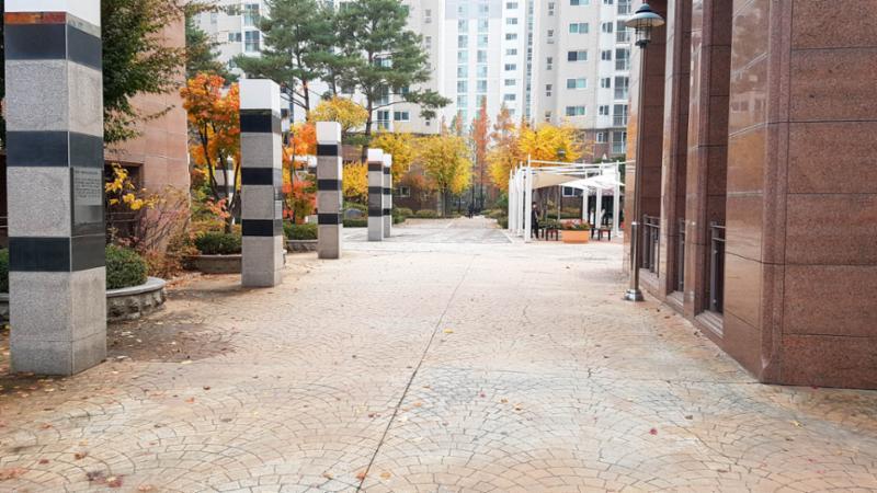차로와 보행로가 나누어져 있어 차량이 다니지 않는 안전한 보행로에요