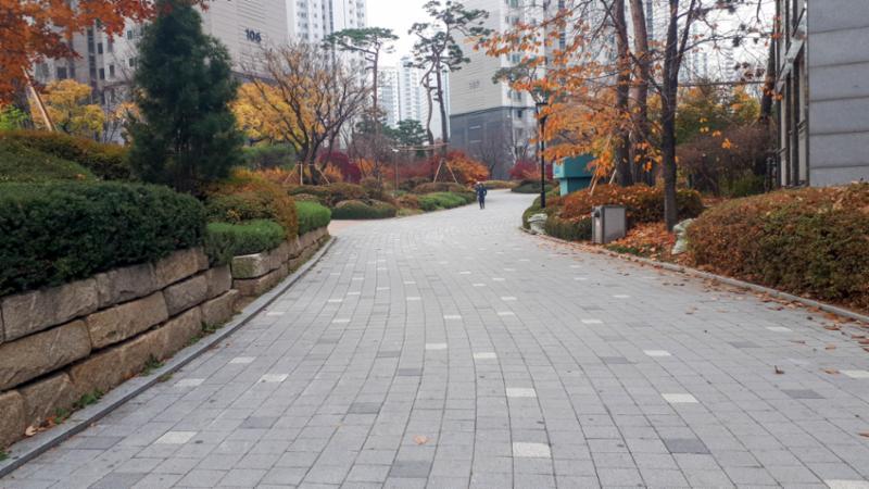 단지를 따라 걸으며 자연을 느낄 수 있는 쾌적한 단지 내 산책로고요