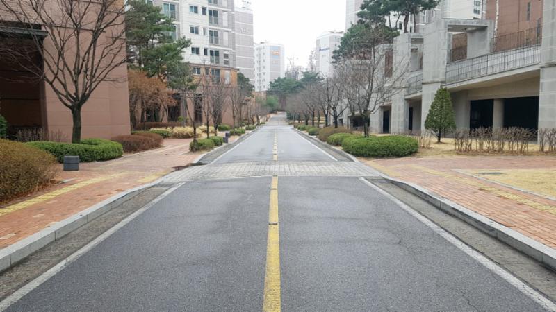 단지를 관통하여 이어져 있는 단지내도로 입니다