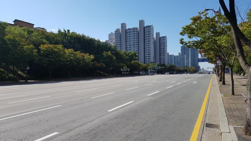 단지 주변에 위치한 봉영로 도로입니다