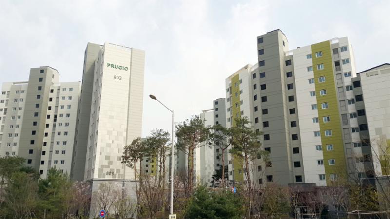 한강신도시운양푸르지오의 단지전경이에요