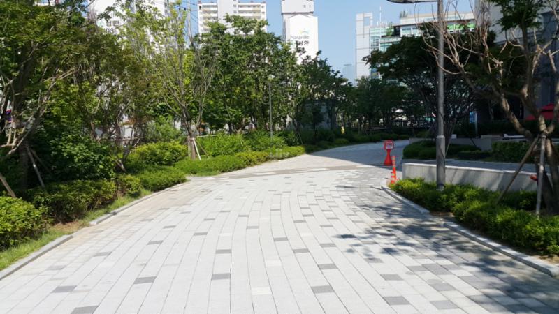 차량이 다니지 않는 넓은 보행로에요
