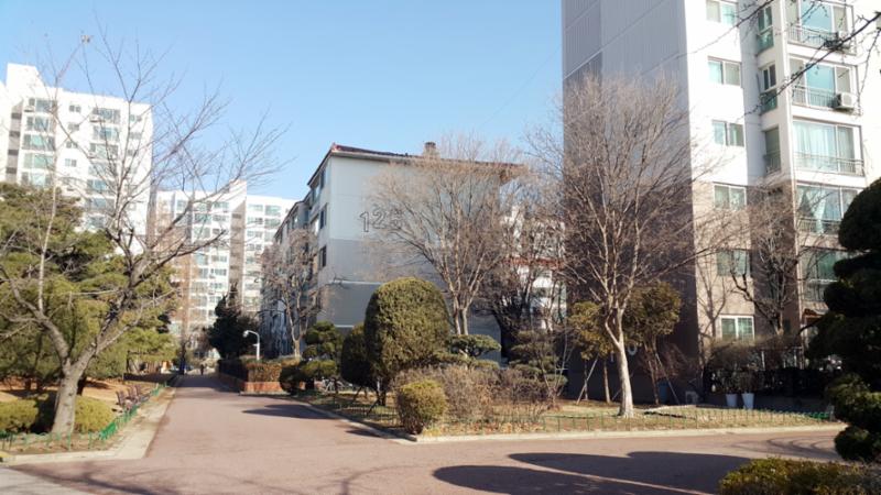 내부에서 촬영한 목동1단지 전경 모습입니다