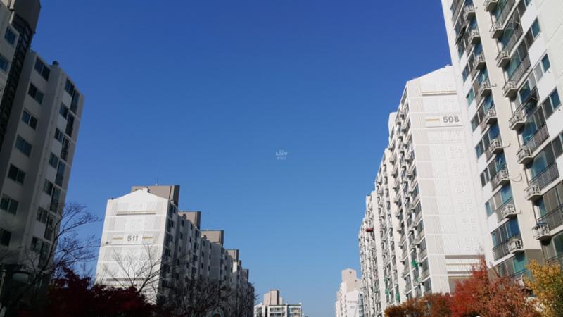 푸른마을 다운 색채와 로고가 돋보이는 단지 외형 입니다