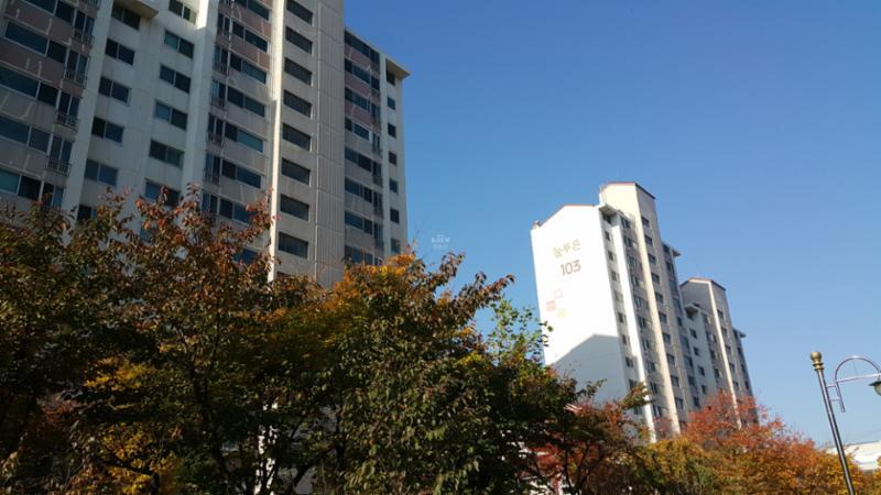 심플한 외관 디자인으로 품격있고 고급스러움이 느껴지는 단지 모습이에요