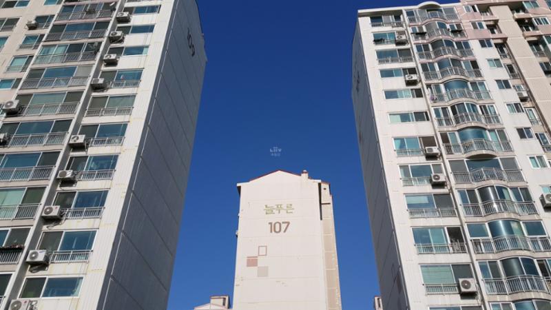 단지 내부에서 바라본 늘푸른아파트 107, 108, 109동 단지전경 모습이에요