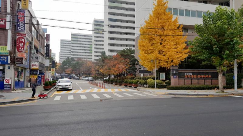 보행자들의 안전을 배려해 횡단보도가 있는 동아,삼익,풍림 정문입구에요