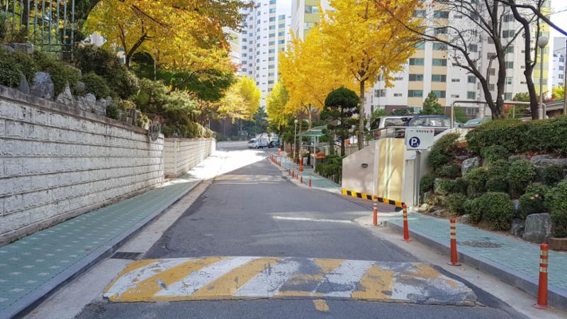 보행로와 차량 출입로의 단차를 둔 단지 내 도로예요