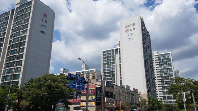 독특하고 개성있는 한솔2단지LG 아파트 외형이에요