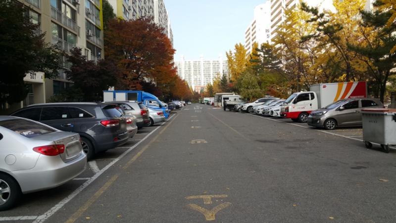 단지를 관통하여 이어져 있는 단지내도로 입니다